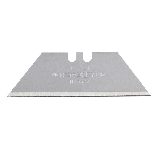 STANLEY SKU 0-11-921 utility knife blade, silver, straight edge, front view, product photography.