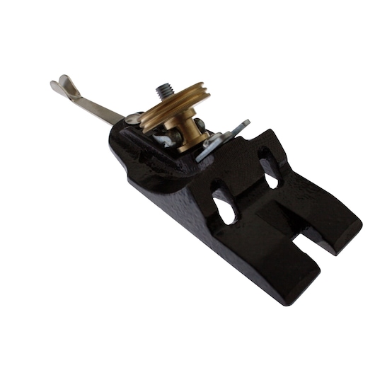 Stanley spokeshave tool with adjustable brass screw for precise woodworking. Black metal body.