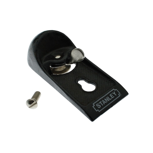 Photo of STANLEY 1-12-710 black lever cap for hand plane with metal screw, front angle.