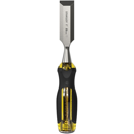 STANLEY 16-978 chisel with yellow and black FATMAX handle, angled on white background.