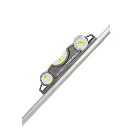 STANLEY 43-609 torpedo level with three vials, angled on a white background.