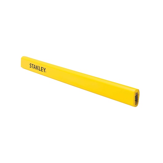 STANLEY® yellow carpenter pencil angled on white background, showing rectangular shape and centered logo.