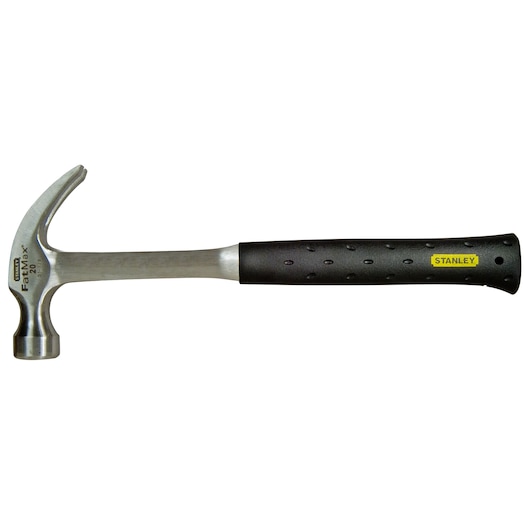 STANLEY 51-229 claw hammer with black ergonomic handle, side view on white background.