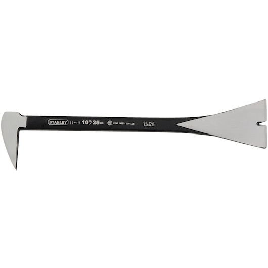STANLEY 55-117 flat bar, black with polished ends, 10 inch length, side view on white background.