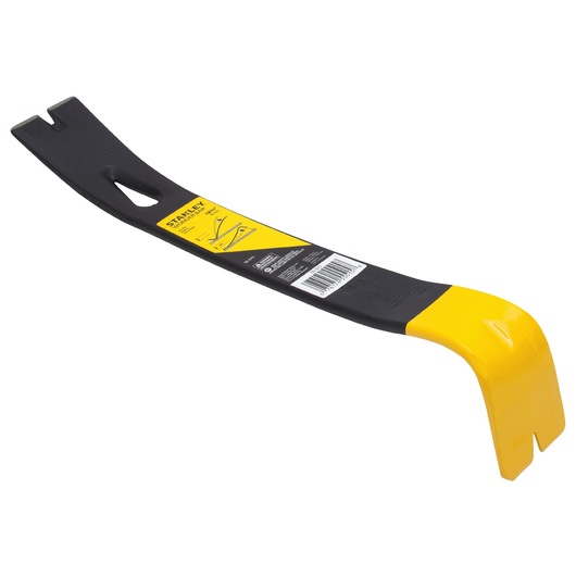 STANLEY 55-515 pry bar, black and yellow finish, angled side view, photography on white background.
