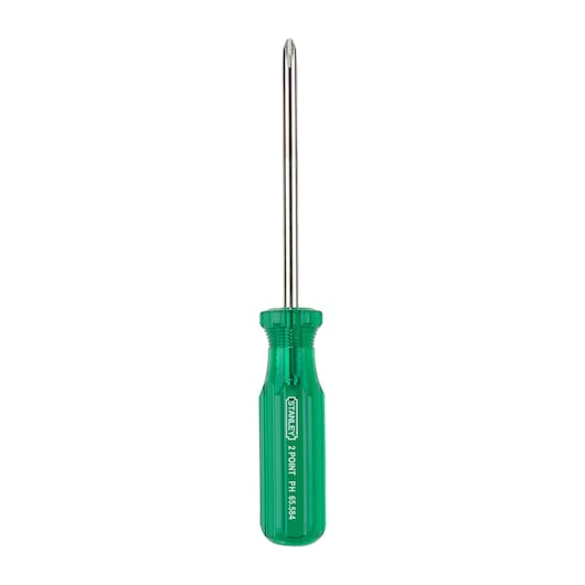 Stanley 65-584 Phillips screwdriver with green handle, front view on white background.