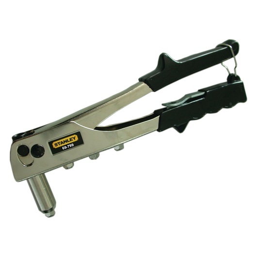 Stanley 69-799 metal hand riveter tool with black grips, shown against a plain white background.