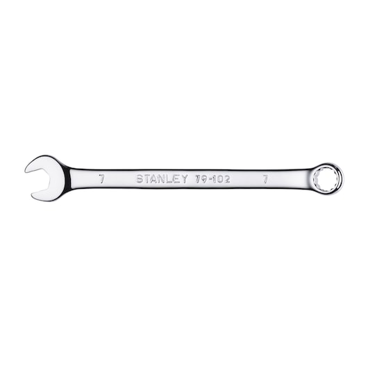 STANLEY 79-102 combination wrench, chrome finish, front view on white background.
