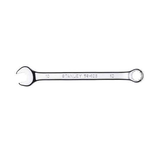STANLEY 79-105 combination wrench with open and box end, silver finish, product photo on white background.