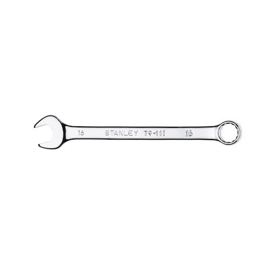 STANLEY 79-111 combination wrench, silver, photography, front angle, open-ended and ring spanner.