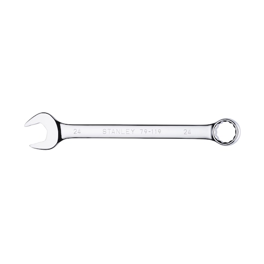 Stanley 79-119 combination wrench, chrome finish, 24mm, front view, hand tool category.