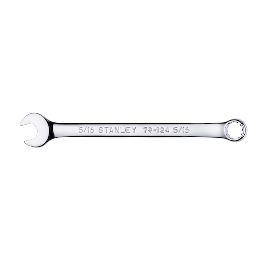 STANLEY 79-124 combination wrench, 5/16 inch, silver finish, side angle photo on white background