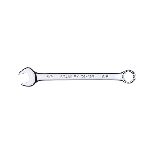STANLEY 79-129 combination wrench, 5/8 inch, chrome finish, product photography, top view.