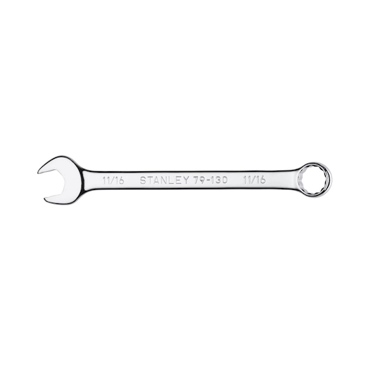 STANLEY 79-130 combination wrench 11/16 photography, front angle, chrome finish, hand tool