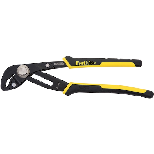 Stanley FatMax adjustable groove joint pliers with black and yellow handles, shown in a side view.