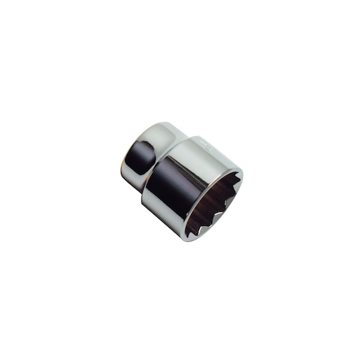 STANLEY 88-824 chrome socket with 12-point interior, photography on white background, side angle.