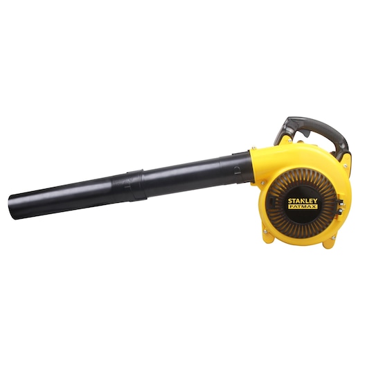 STANLEY FMXOP42603 yellow and black handheld blower, side angle on white background.