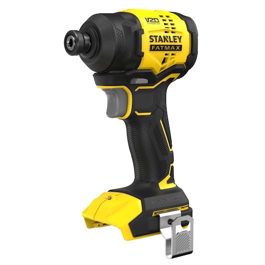 STANLEY SFMCF811B-XJ impact driver, yellow and black, brushless, side angle on white background.