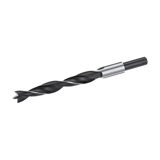 STANLEY STA52246 wood drill bit, black and silver, side angle, photography on white background.